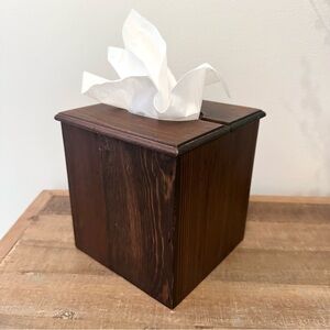 Vintage Wooden Dark Brown Tissue Box Cover Solid Wood Square Cover 5.5 x 6 Inch